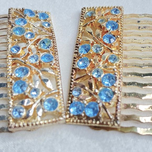 Hair Accessory Set Blue Flower Barette Blue Stone Combs And Yellow Stone Pins - Picture 7 of 15